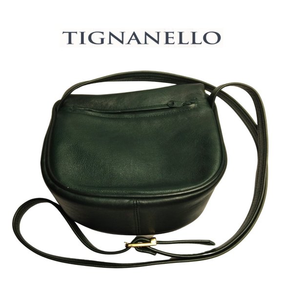 Tignanello Genuine Leather Green Saddlebag Crossbody Purse - Picture 2 of 7